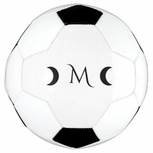 Modern Crescent Moons Black and White Monogram Soccer Ball