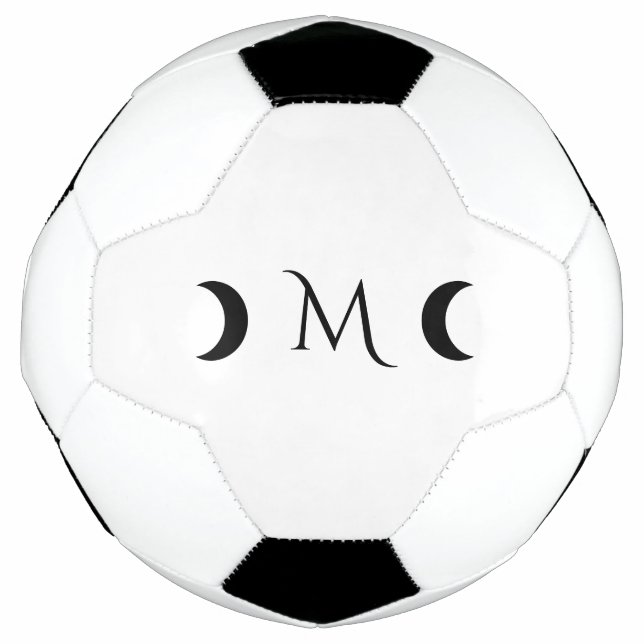 Modern Crescent Moons Black and White Monogram Soccer Ball (Front)