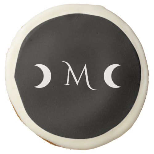 Modern Crescent Moons Black and White Monogram Sugar Cookie