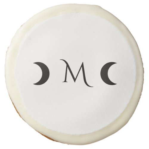 Modern Crescent Moons Black and White Monogram Sugar Cookie