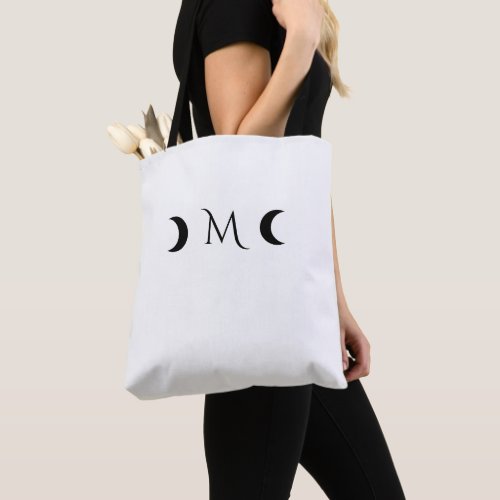 Modern Crescent Moons Black and White Monogram Tote Bag