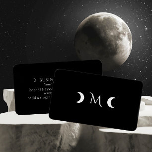 Modern Crescent Moons Monogram Black Business Card