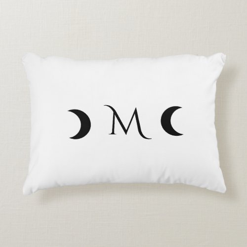 Modern Crescent Moons White and Black Monogram Accent Pillow