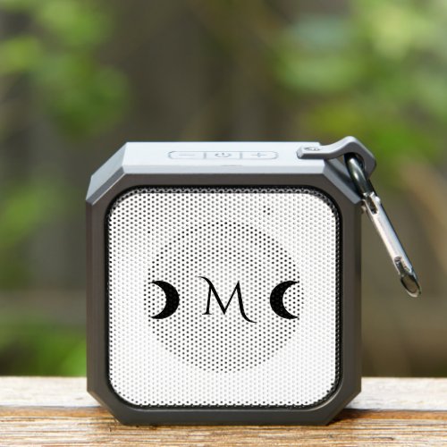 Modern Crescent Moons White and Black Monogram Bluetooth Speaker