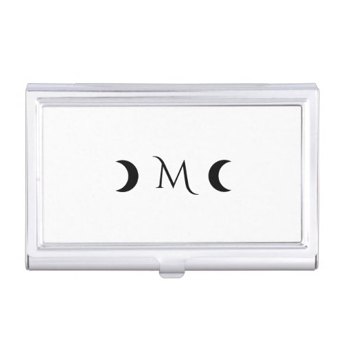 Modern Crescent Moons White and Black Monogram Business Card Case