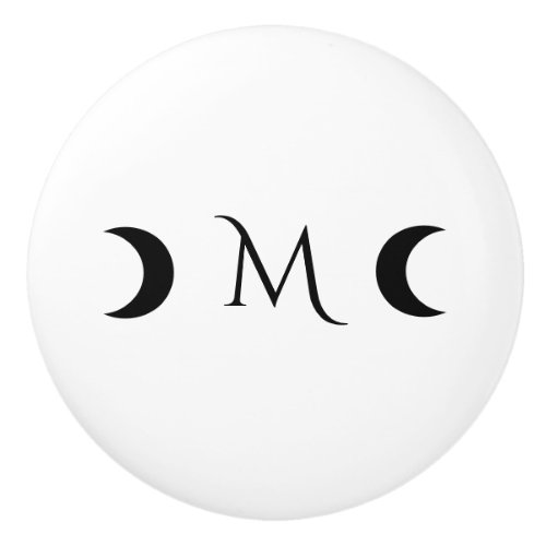 Modern Crescent Moons White and Black Monogram Ceramic Knob