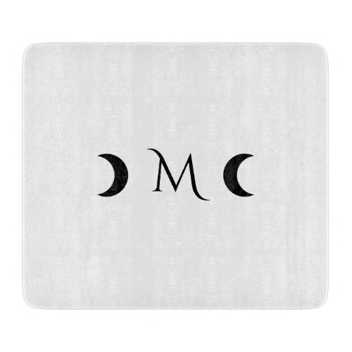 Modern Crescent Moons White and Black Monogram Cutting Board