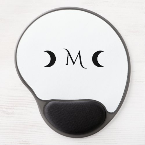 Modern Crescent Moons White and Black Monogram Gel Mouse Pad