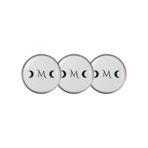 Modern Crescent Moons White and Black Monogram Golf Ball Marker