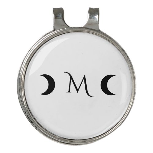 Modern Crescent Moons White and Black Monogram Golf Hat Clip