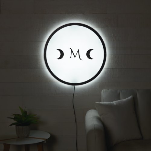 Modern Crescent Moons White and Black Monogram LED Sign