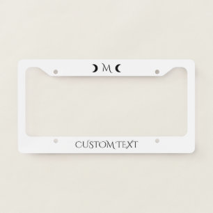 Modern Crescent Moons White and Black Monogram License Plate Frame