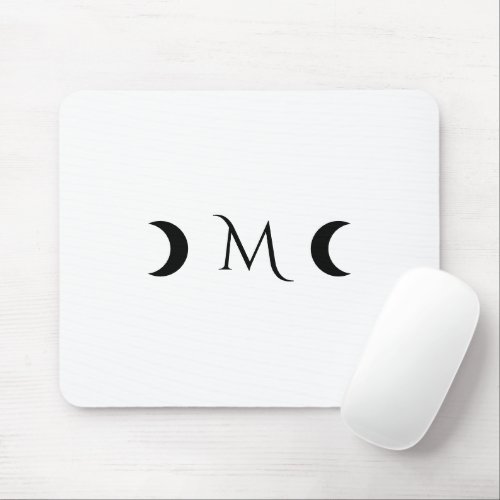Modern Crescent Moons White and Black Monogram Mouse Pad