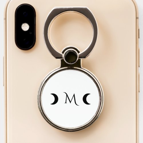 Modern Crescent Moons White and Black Monogram Phone Ring Stand