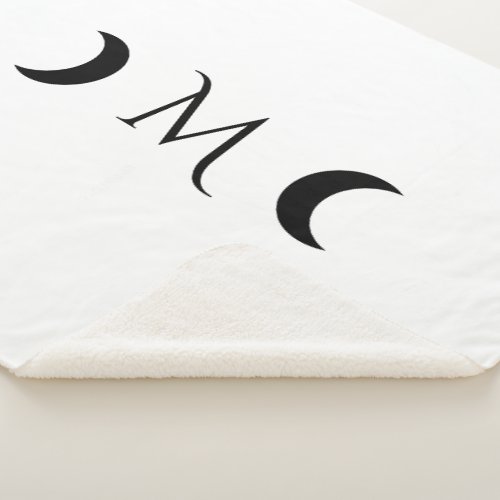 Modern Crescent Moons White and Black Monogram Sherpa Blanket