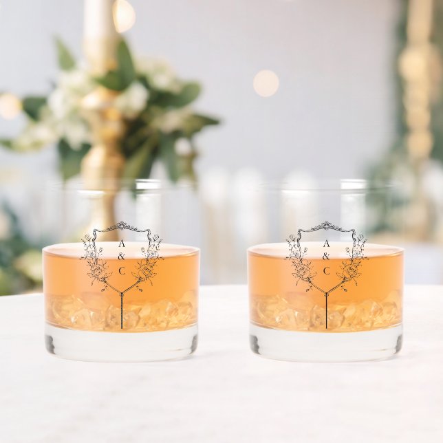 modern crest personalized wedding  whiskey glass (Insitu (Wedding))