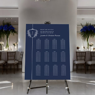 Modern crest script twelve table seating chart foam board