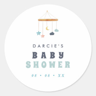 Modern Crib Mobile Baby Shower Classic Round Sticker