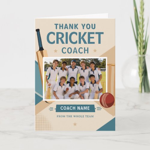 Modern Cricket Team Photo Coach Thank You Card