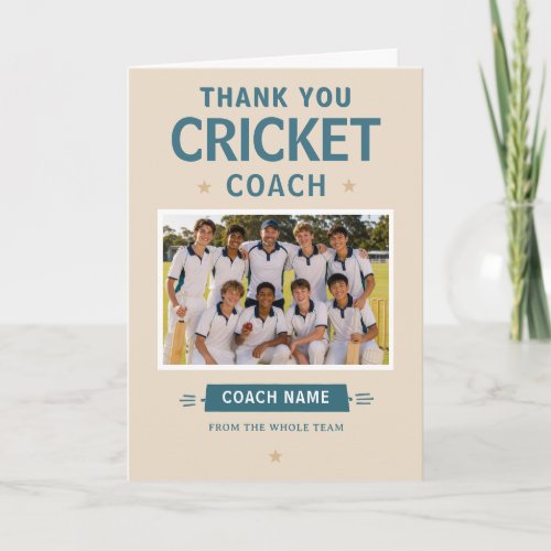 Modern Cricket Team Photo Coach Thank You Card