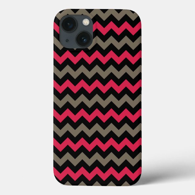 Modern Crimson Black Gray Chevron Case-Mate iPhone Case (Back)