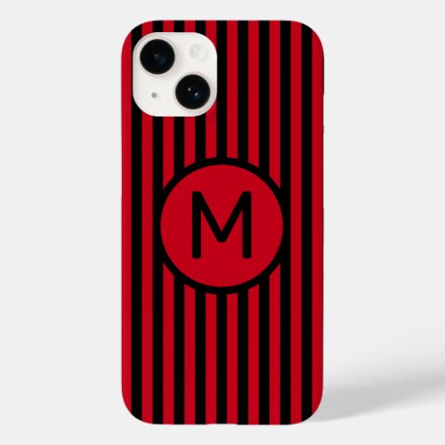 Modern Crimson Black Stripes Pattern Monogram Case_Mate iPhone 14 Case