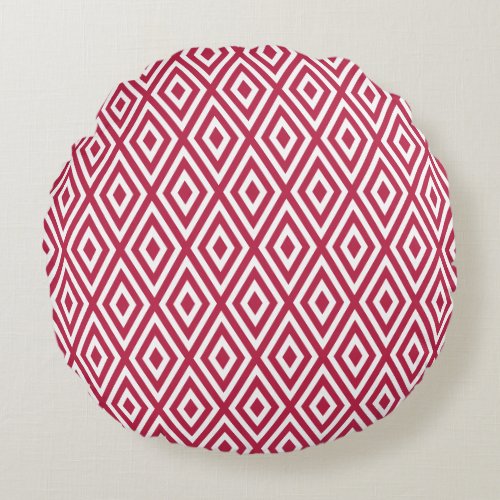 Modern Crimson Red Geometric Pattern Round Pillow
