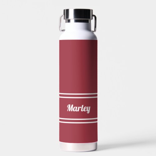 Modern Crimson Red Minimal Stylish Classic Name Water Bottle