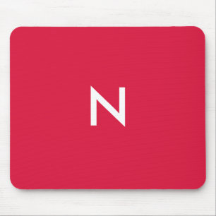 Modern Crimson Red Minimalist Monogram Initial Mouse Pad