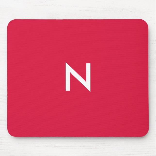 Modern Crimson Red Minimalist Monogram Initial Mouse Pad (Front)