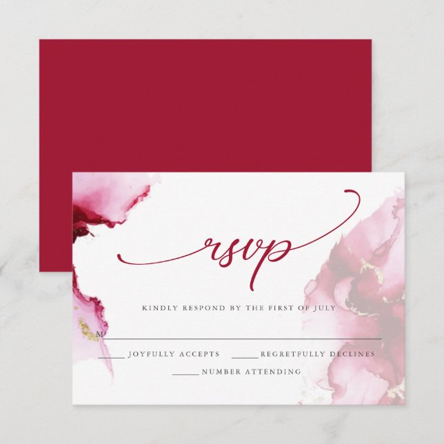 Modern Crimson Scarlet Red  Watercolor RSVP Card (Front/Back)
