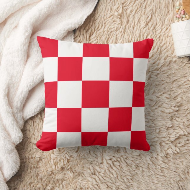 Modern Croatian Bold Red Checkers Throw Pillow (Blanket)