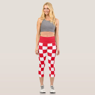 Modern Croatian Geometric Red Checkered Capri Leggings
