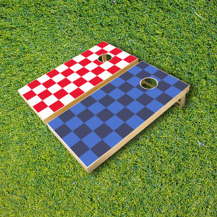 Modern Croatian Red Blue Checkers Cornhole Set