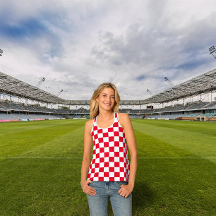 Modern Croatian Red Checkerboard Pattern Tank Top