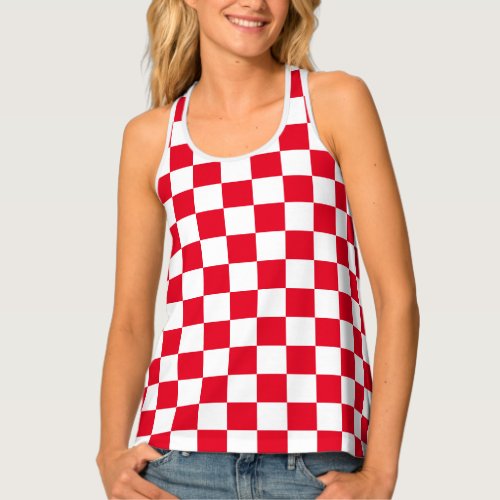 Modern Croatian Red Checkerboard Pattern Tank Top