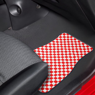 Modern Croatian Red Geometric Checker Pattern Car Floor Mat