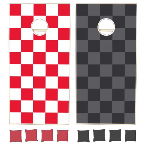 Modern Croatian Red White and Black Gray Checkers Cornhole Set