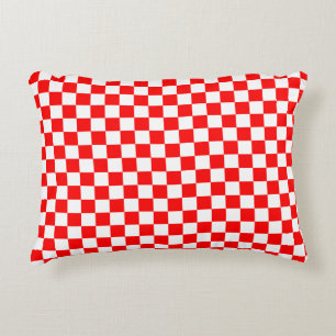 Modern Croatian Red White Checkered Pattern Accent Pillow