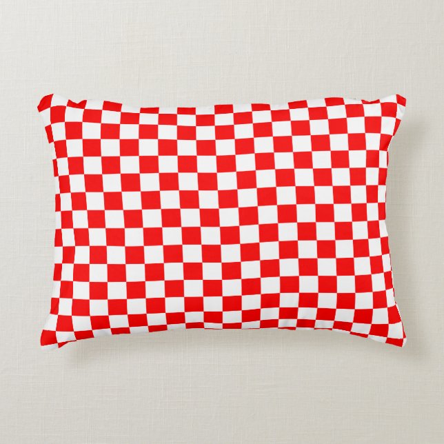 Modern Croatian Red White Checkered Pattern Accent Pillow (Front)