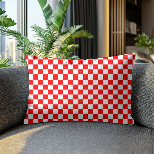 Modern Croatian Red White Checkered Pattern Accent Pillow