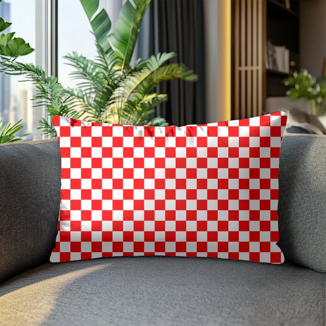 Modern Croatian Red White Checkered Pattern Accent Pillow (Creator Uploaded)