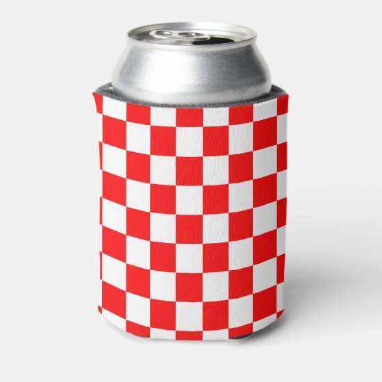 Modern Croatian Red White Checkered Pattern Can Cooler