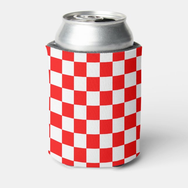 Modern Croatian Red White Checkered Pattern Can Cooler (Can Back)