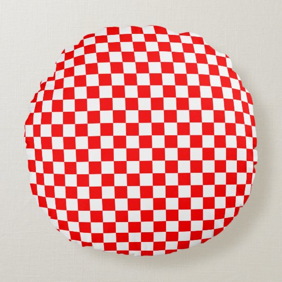 Modern Croatian Red White Checkers Round Pillow