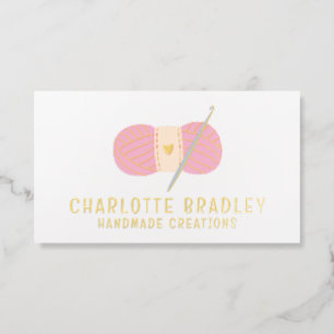 Modern Crochet Handmade Yarn Hook Foil Spot Gloss Business Cards