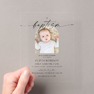 Modern Cross Baptism Christening Arch Photo Acrylic Enclosure Card