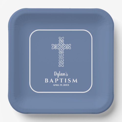 Modern Cross Blue Communion Baptism Christening