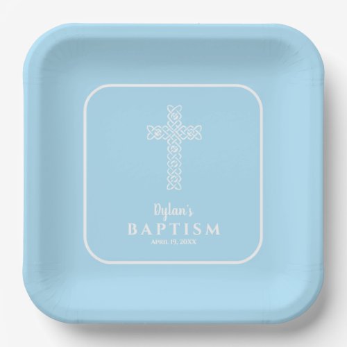 Modern Cross Blue Communion Baptism Christening