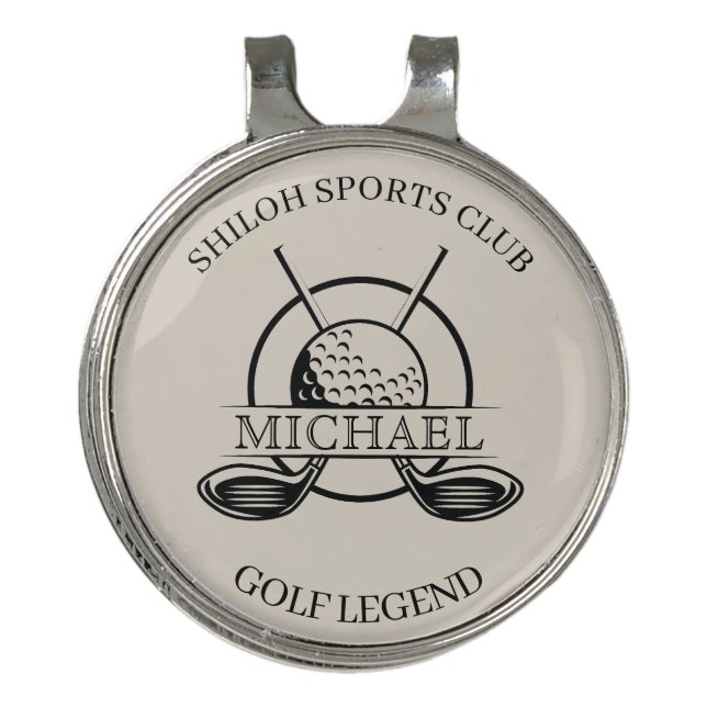 Modern Cross Club Name Golf Hat Clip (Front)